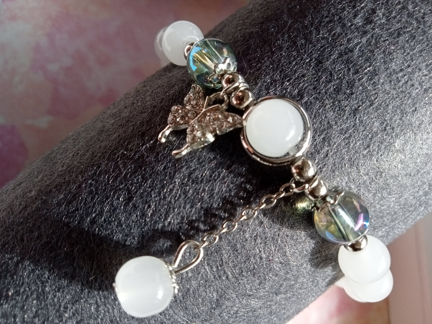 Adjustable Opal Beaded Butterfly Bracelet