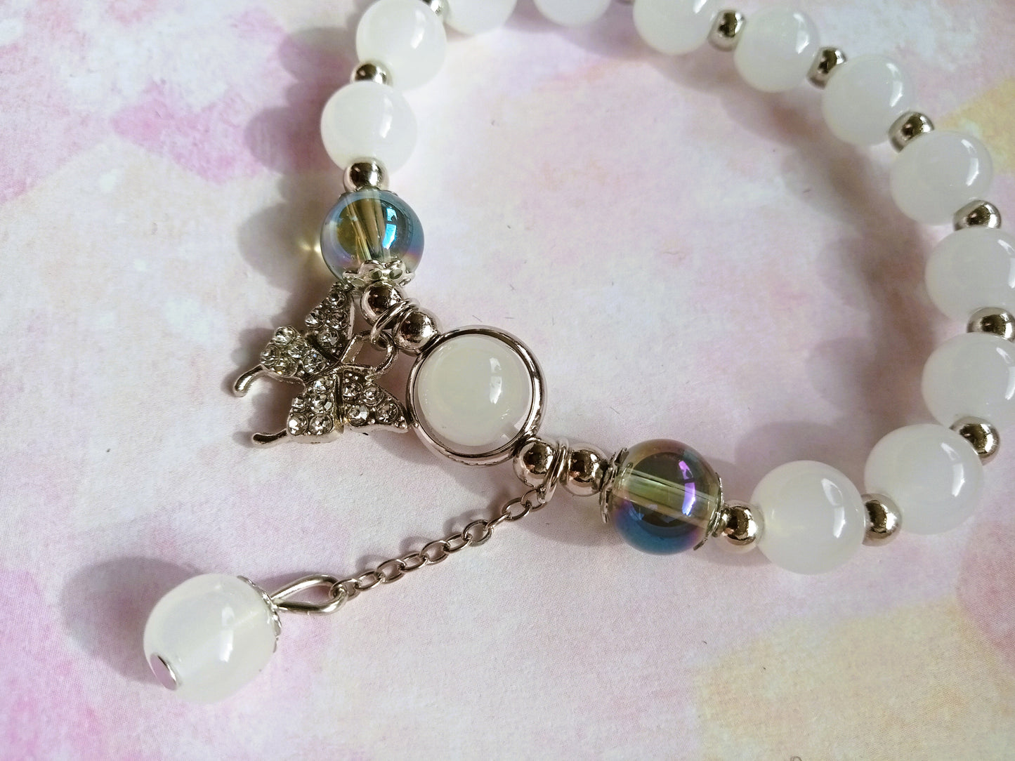 Adjustable Opal Beaded Butterfly Bracelet