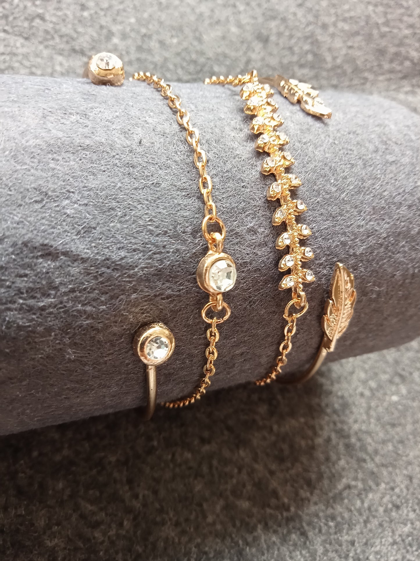 Fish Bone, Gold Leaf, Geometric Bracelets Set