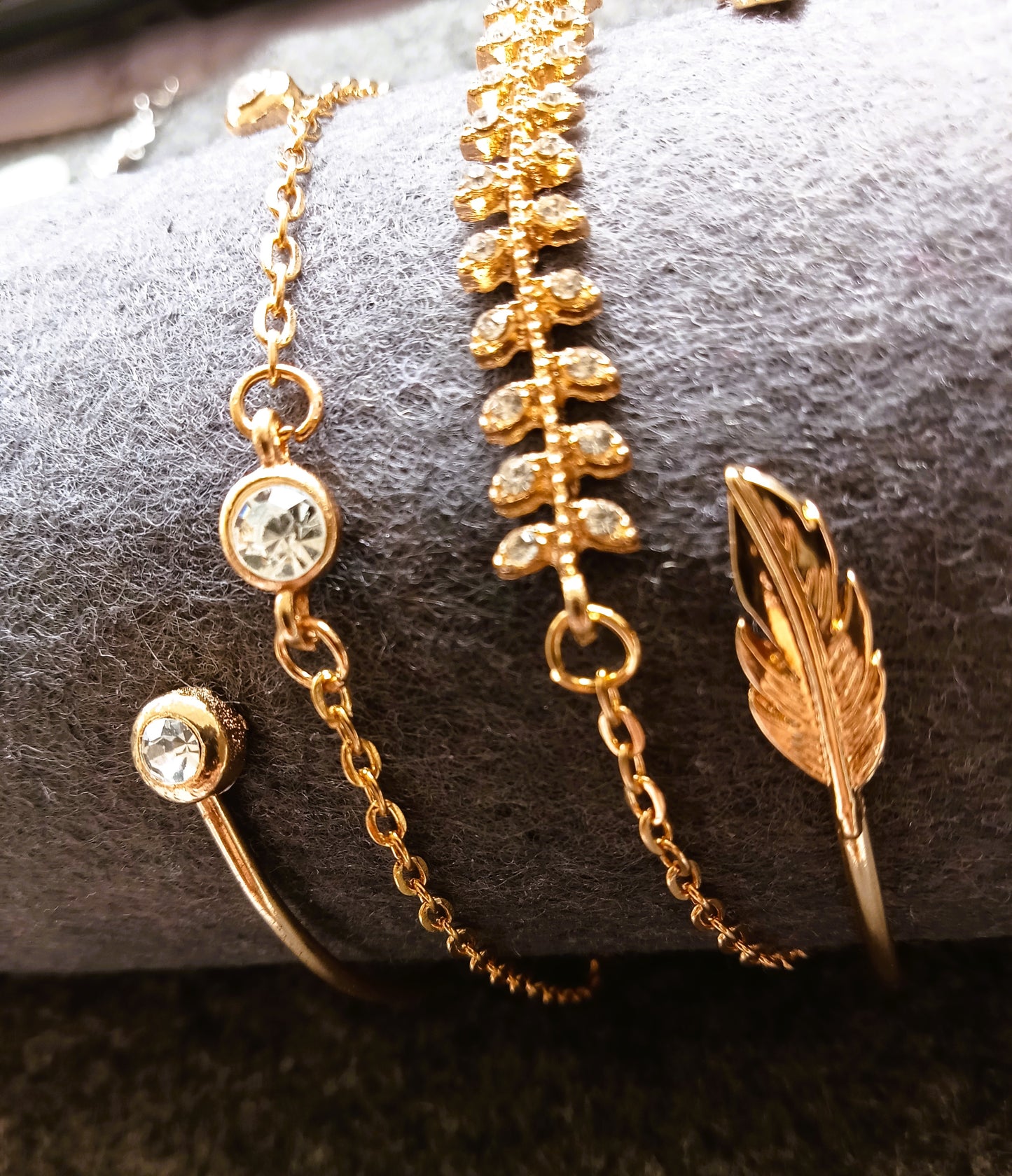 Fish Bone, Gold Leaf, Geometric Bracelets Set