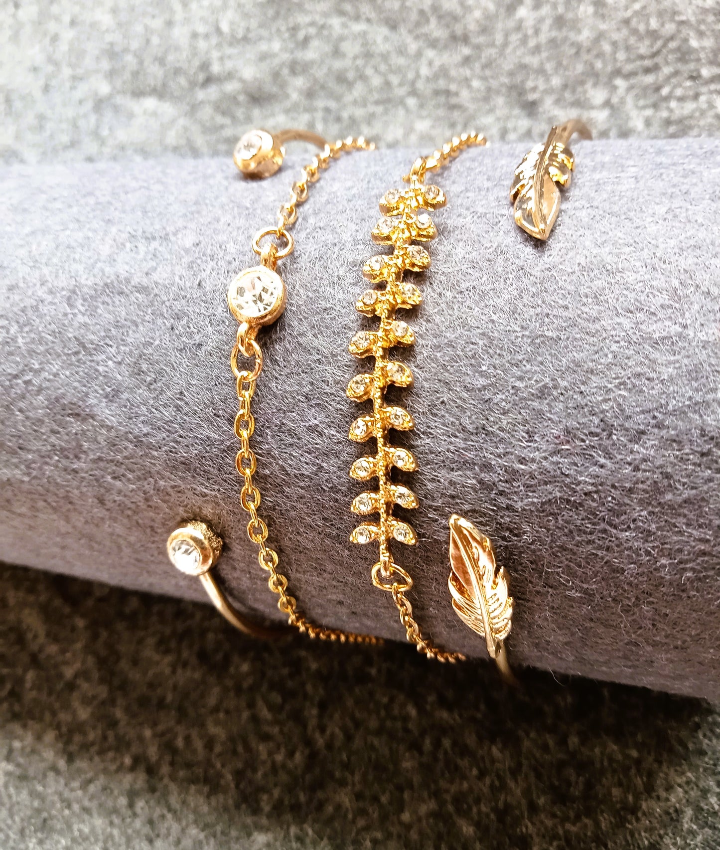Fish Bone, Gold Leaf, Geometric Bracelets Set