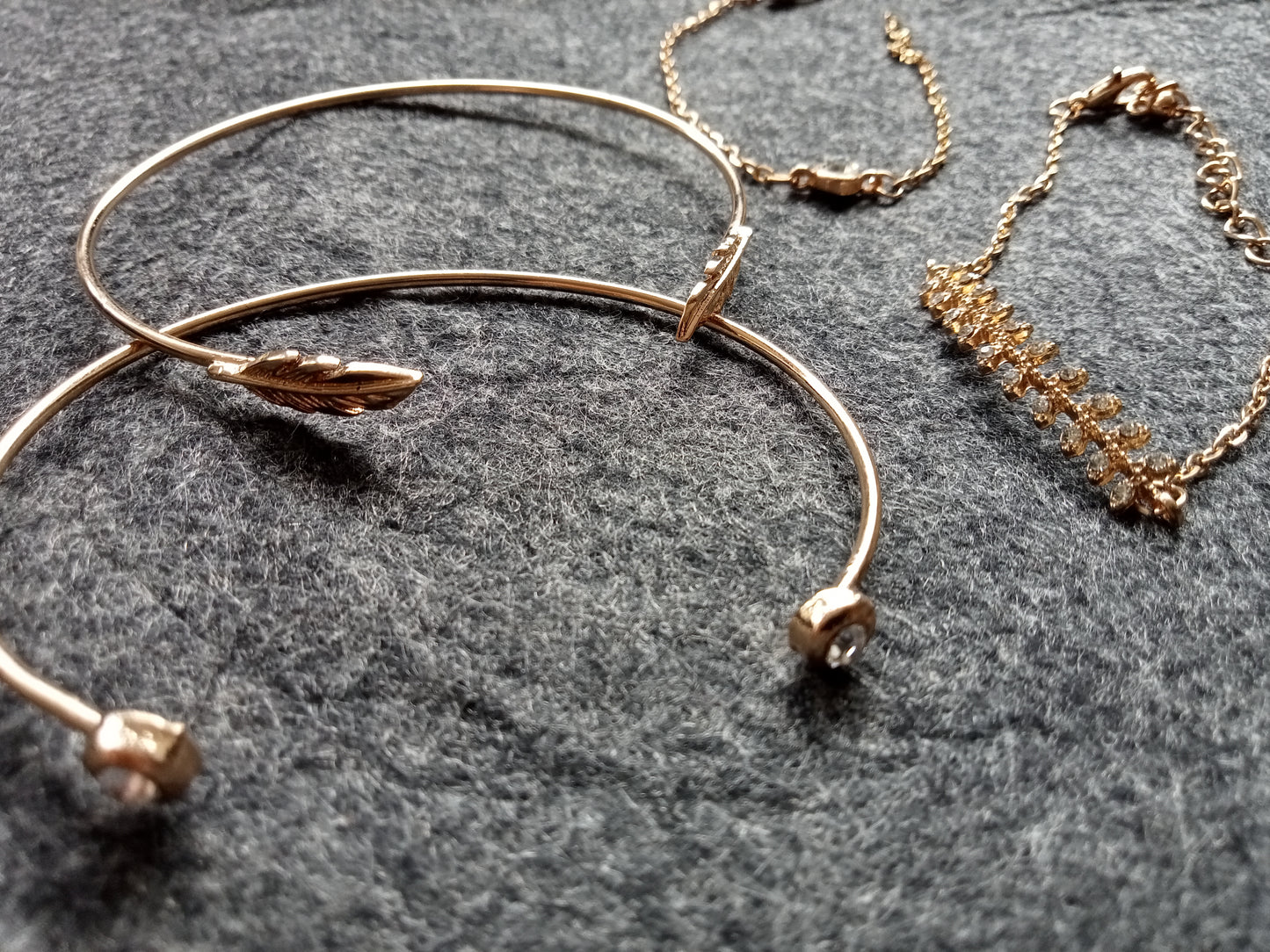 Fish Bone, Gold Leaf, Geometric Bracelets Set