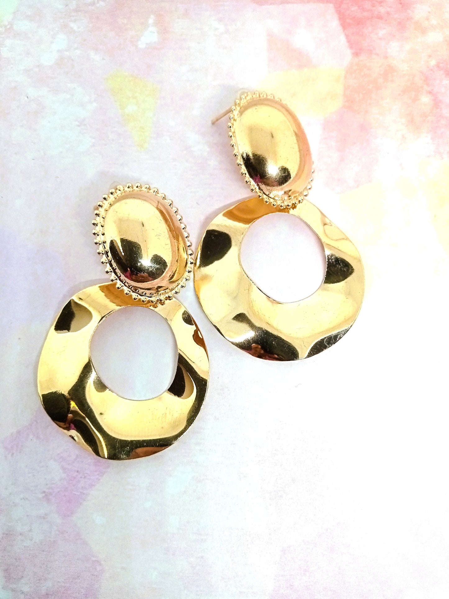 Retro Hoop Drop Gold Earrings
