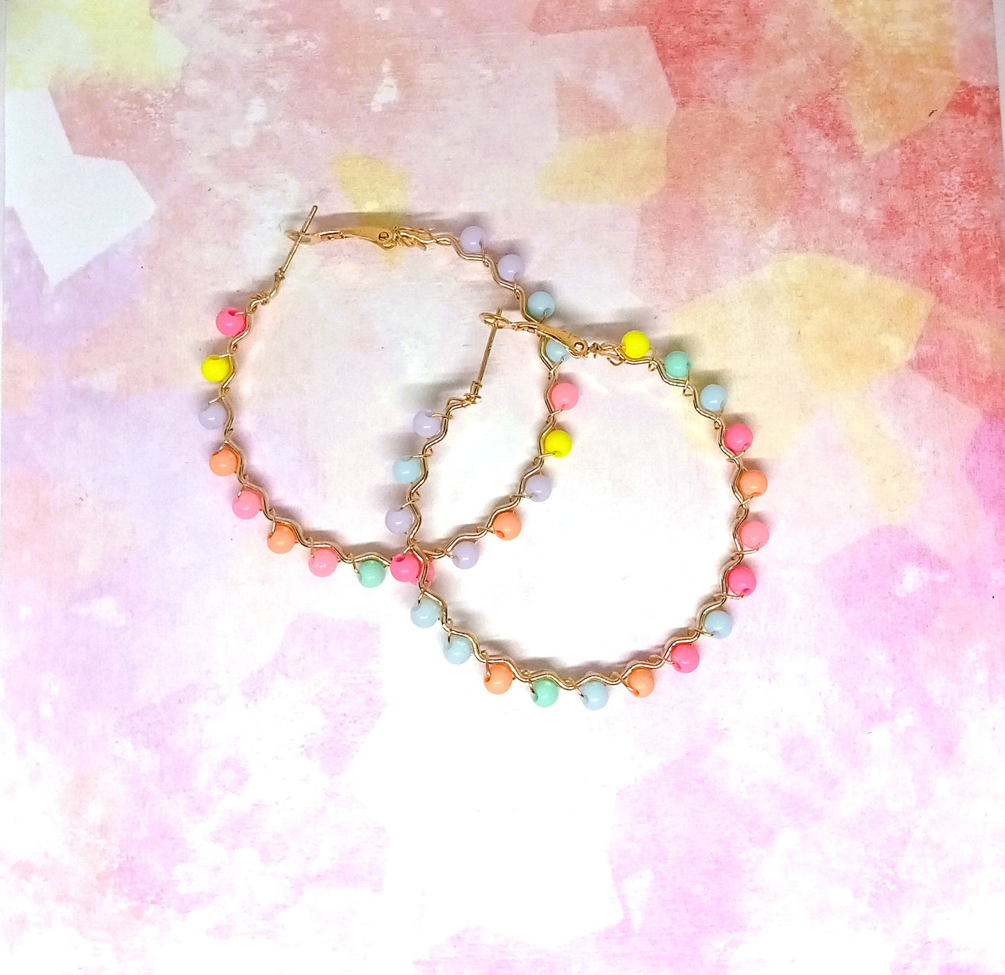 Multicolored Pom Pom Hoop Earrings