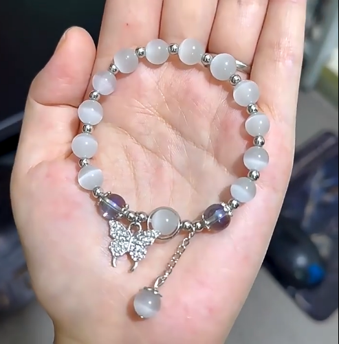Adjustable Opal Beaded Butterfly Bracelet