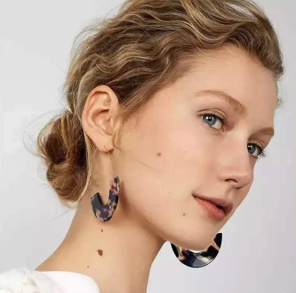 Multicolored Marbled Resin Hoop Earrings